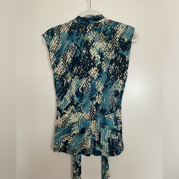 Diane Von Furstenberg Blouse in Blue and Black with Tie Neck - Small - Picture 5 of 5